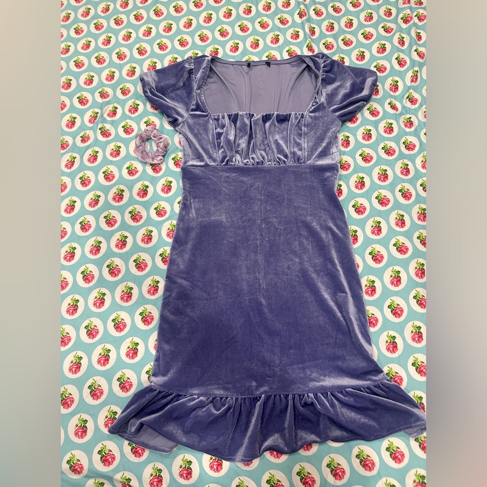 Vintage forever 21 stretchy lavender bodycon babydoll velvet dress. - Picture 6 of 14